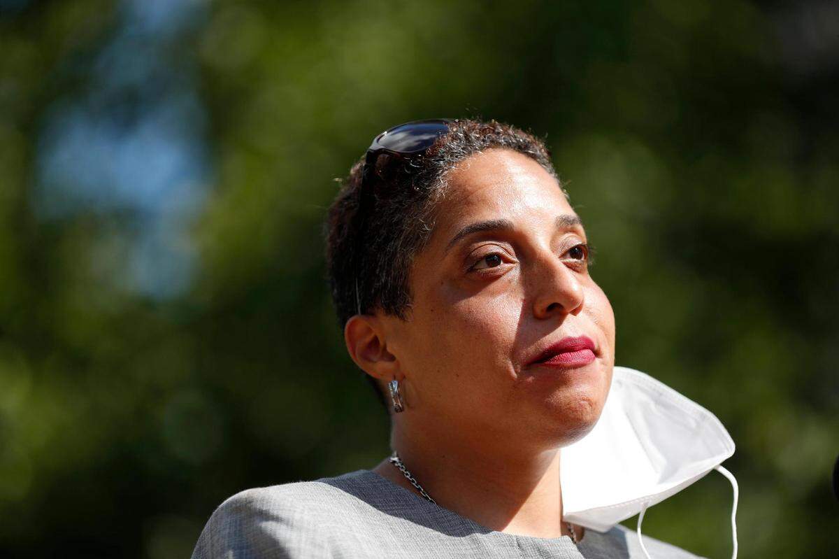 St. Louis Circuit Attorney Kim Gardner speaks during a news conference Wednesday, Aug. 5, 2020, in St. Louis. (AP Photo/Jeff Roberson)