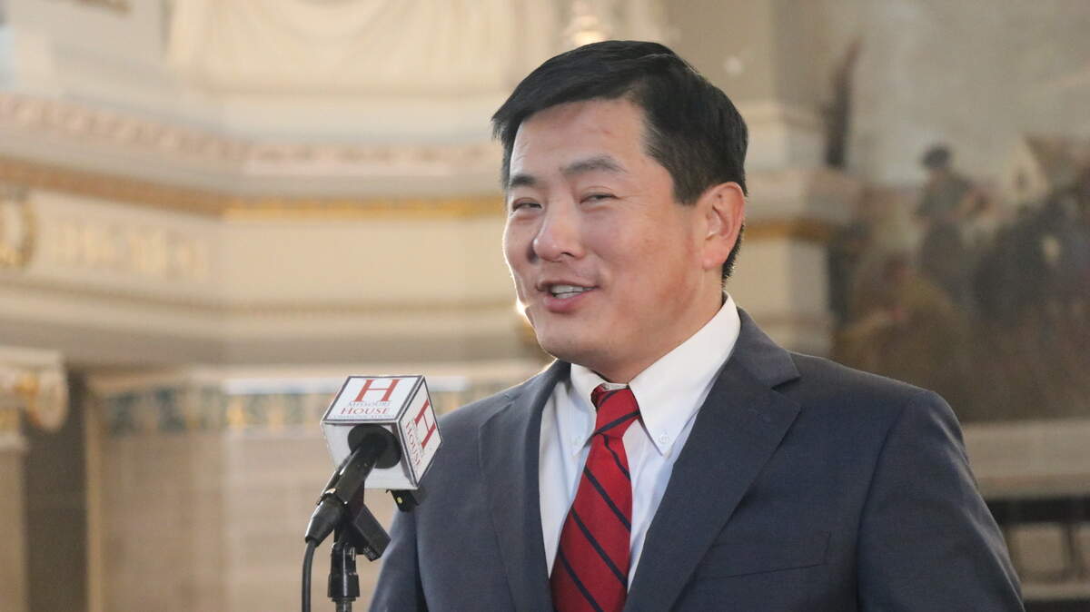 Missouri House Speaker Jon Patterson, a Lee’s Summit Republican, speaks with reporters about a proposed reform of Missouri’s tax structure at a March 12 press conference in the Missouri Capitol.