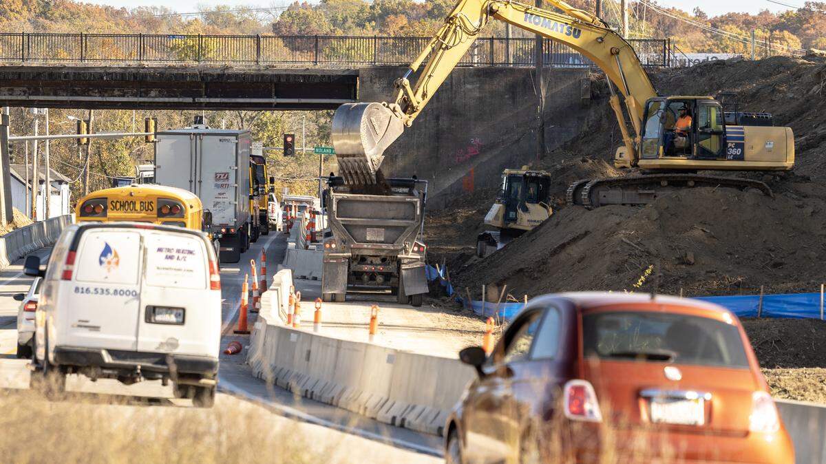 Excavation work continues near the intersection of Highway 350 and Noland Road in Kansas City on Monday, Nov. 3.