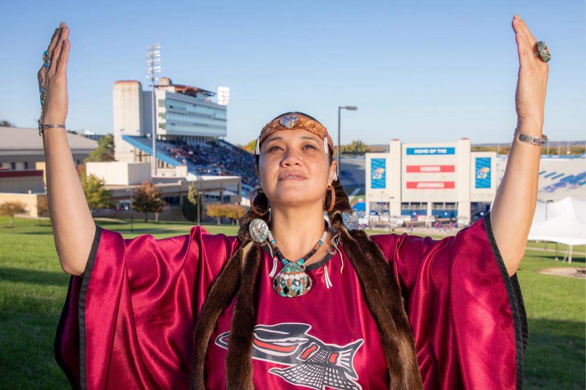 Tweesna Rose Mills is a member of the Shoshone-Yakama-Umatilla Nations and former co-chair of the First Nations Student Association at the University of Kansas.