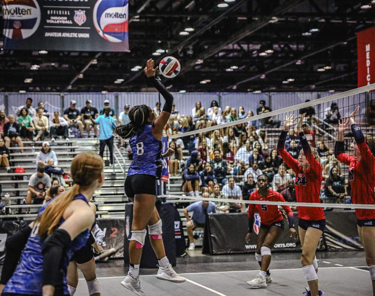 Dynasty 14 Black plays a game during the AAU’s annual Junior National Volleyball Championships in Orlando, Florida.