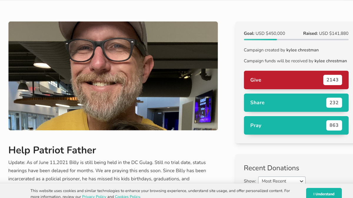 Supporters of Kansas City-area Proud Boy William Chrestman have donated thousands to his fundraising campaign through GiveSendGo, an online crowdfunding site.