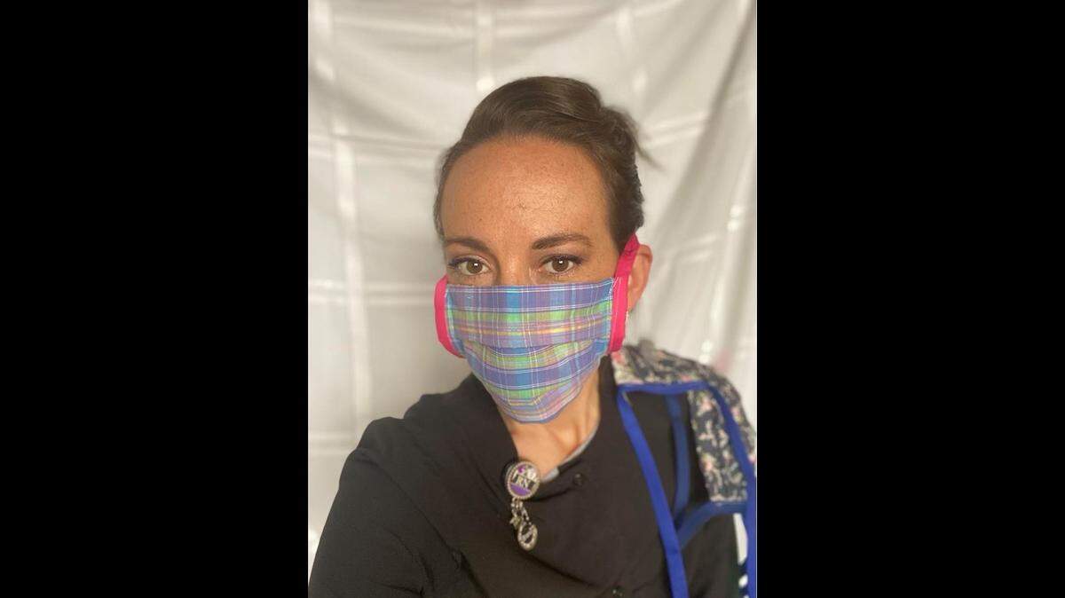 Registered nurse Brandi Thomas-Astry of Independence began making homemade masks in March.
