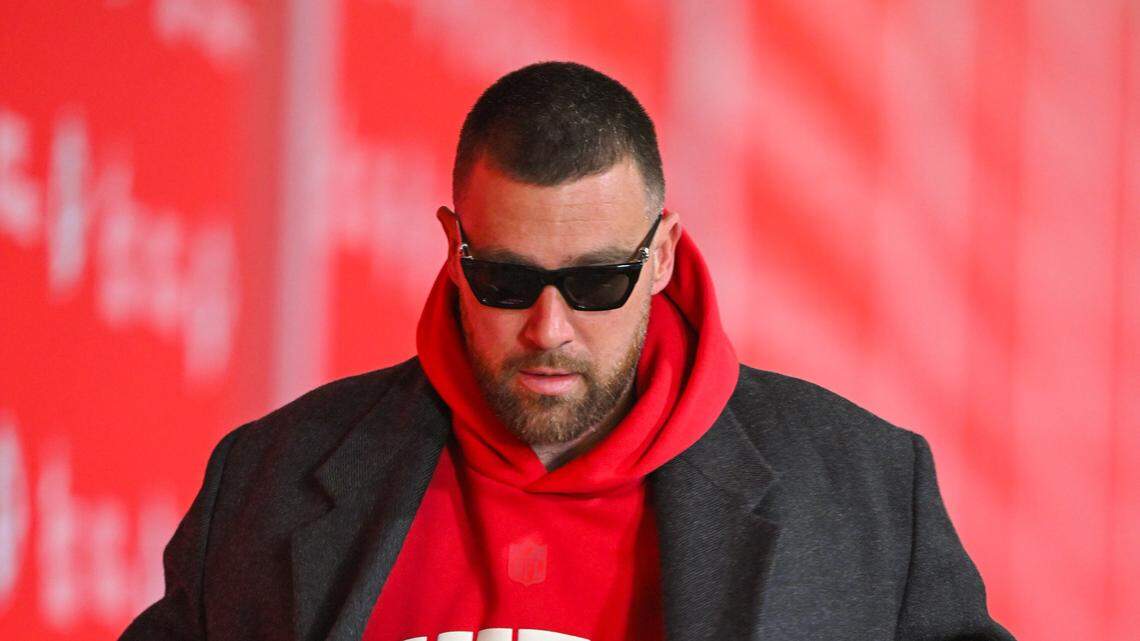 Kansas City Chiefs tight end Travis Kelce enters the stadium prior to the Chiefs game against the Denver Broncos on Thursday, December 25, 2025, at GEHA Field at Arrowhead Stadium.