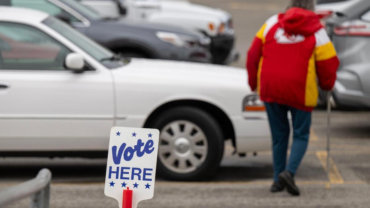 Voters cast ballots at Raytown Central Middle School on Tuesday, April 2, 2024. Jackson County voters went to the polls to decide on many races but most notably Question 1, which would authorize tax funding to help pay for a new Royals stadium in the Crossroads and renovations to Arrowhead Stadium. 