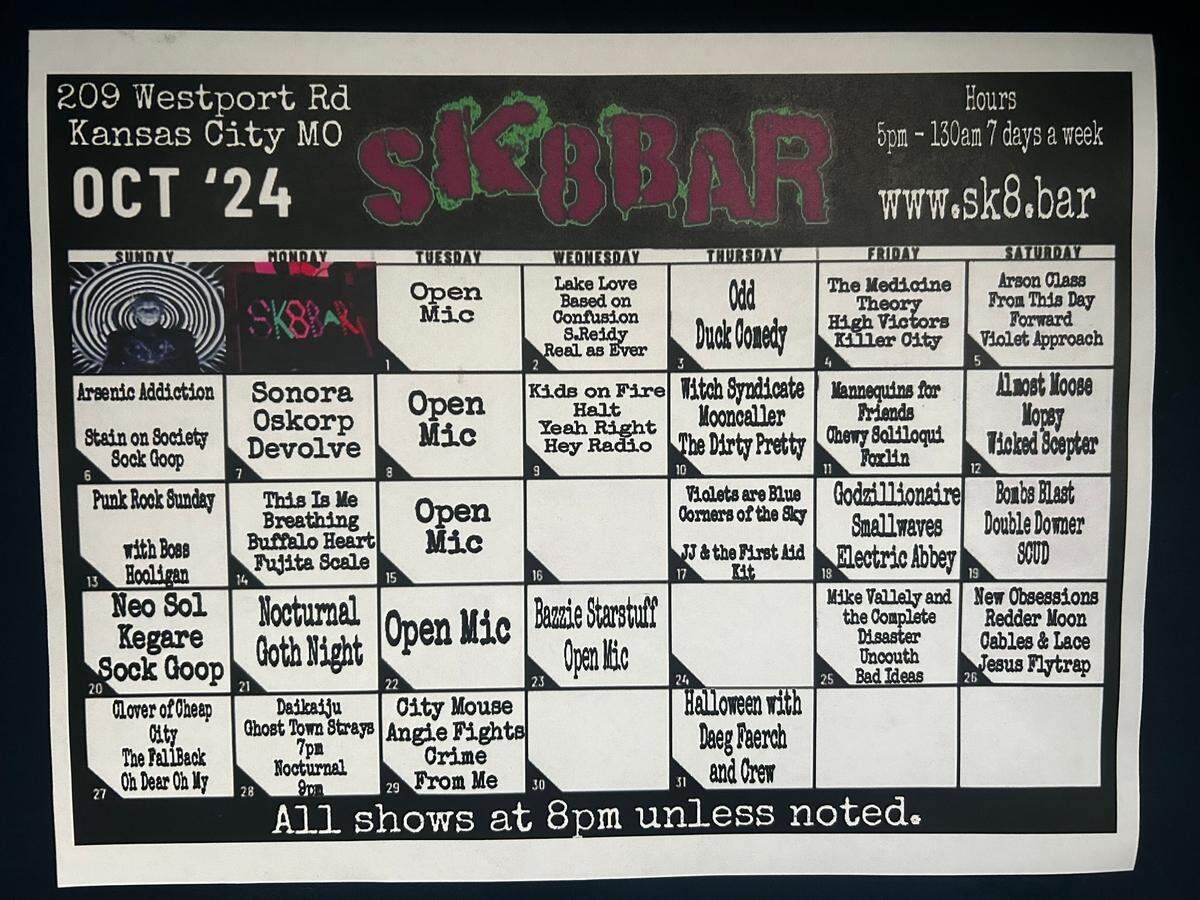 Sk8bar’s schedule for October 2024.