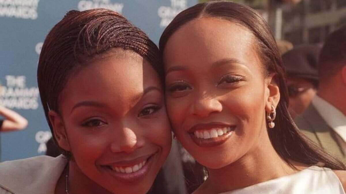 02/2499. Los Angeles, CA. Brandy and Monica arrive at the "Grammy Awards" held in Los Angeles at the Shrine Auditorium.