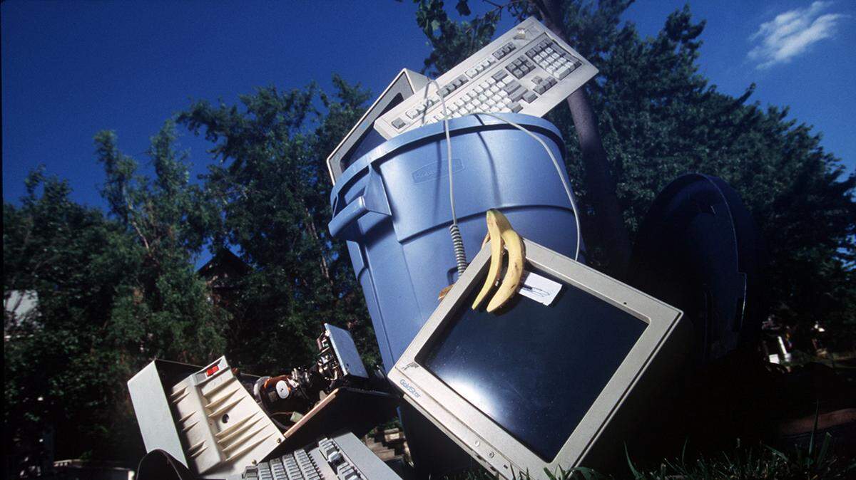 Old computers and electronic waste.