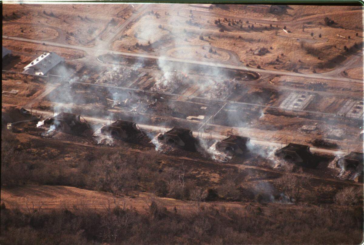 An aerial view shows chemical pollution at the former Sunflower Army Ammunition Plant. All production at Sunflower stopped in 1992. 