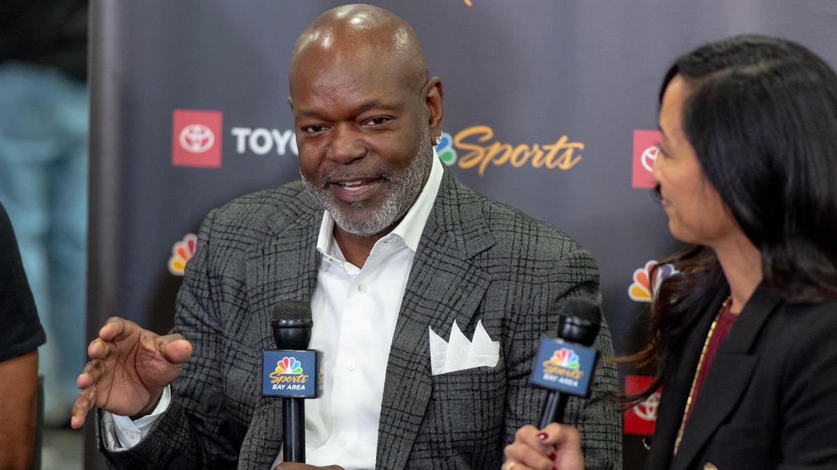 NFL Hall of Fame running back Emmitt Smith participates in an interview at Super Bowl LVII’s Media Row on Friday, Feb. 10, 2023, in Phoenix, Ariz.