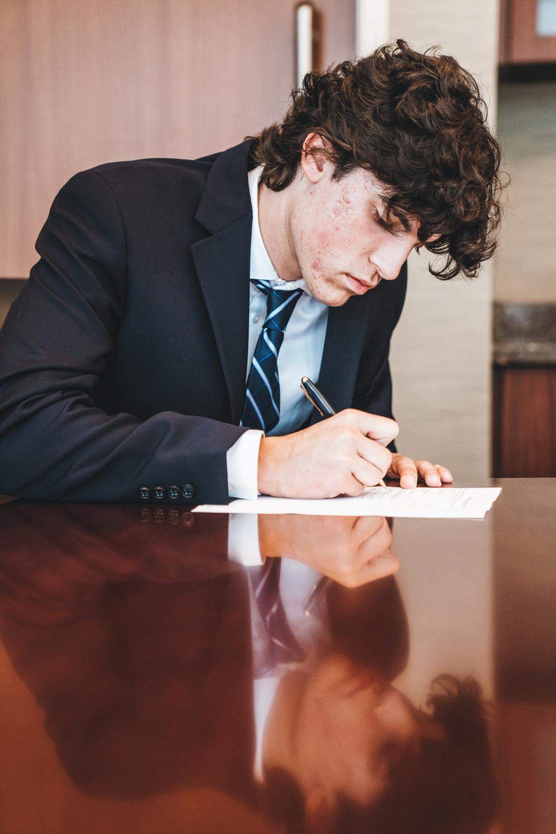 KANSAS CITY, MO - Jul 17: Kansas City Royals 2021 first round draft pick Frank Mozzicato signs his contract and does his first press conference at Kauffman Stadium on Saturday July 17, 2021, in Kansas City, Mo (Photo by Jason Hanna/Kansas City Royals)