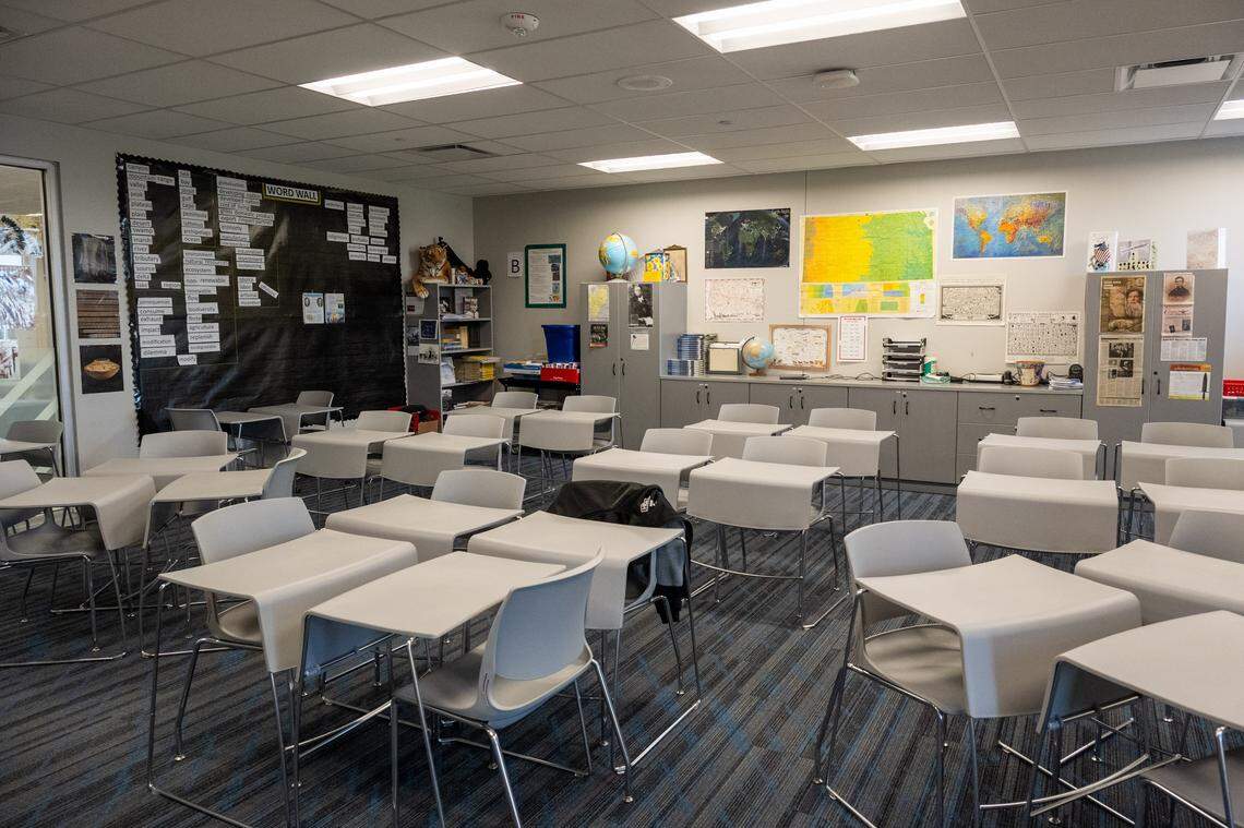 Classroom pods in Santa Fe Trail Middle School on Friday, February 6, 2026, in Olathe. Olathe Public Schools will hold a bond election in March. The district's last bond helped pay for upgrades to Santa Fe Trail Middle School.