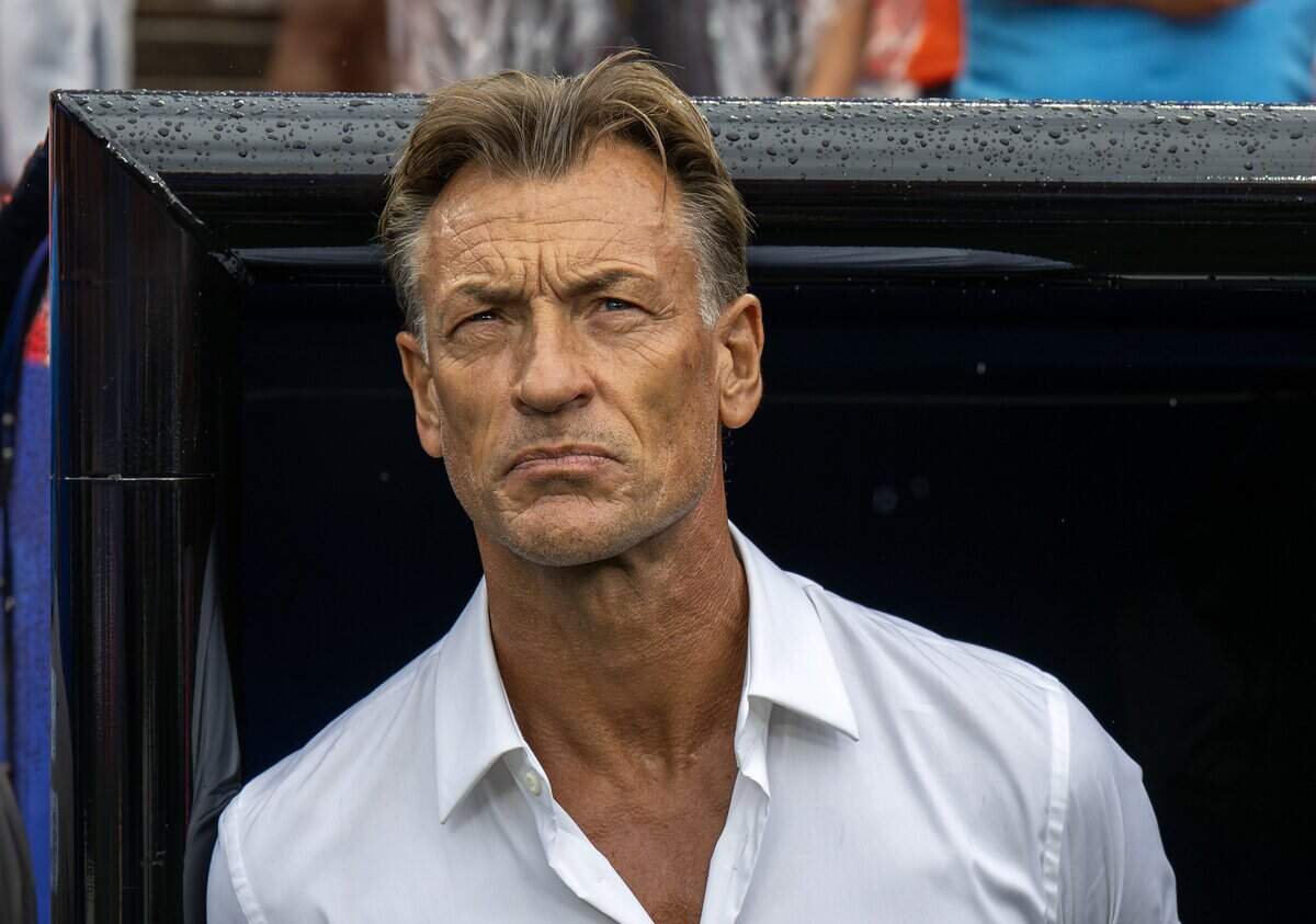 Tunisia head coach Hervé Renard looks onto the field before a FIFA World Cup group-stage soccer match against the Netherlands at Kansas City Stadium on Thursday, June 25, 2026.