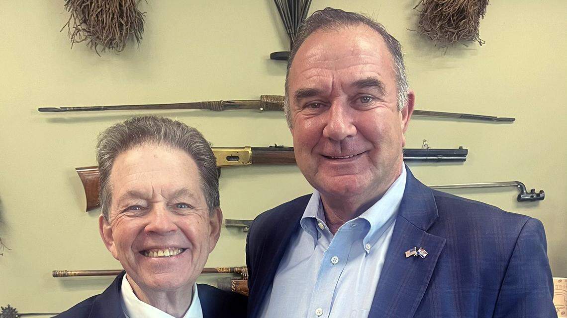 Gov. Mike Kehoe is touting conservative voodoo economist Arthur Laffer, left, Sam Brownback’s tax architect.