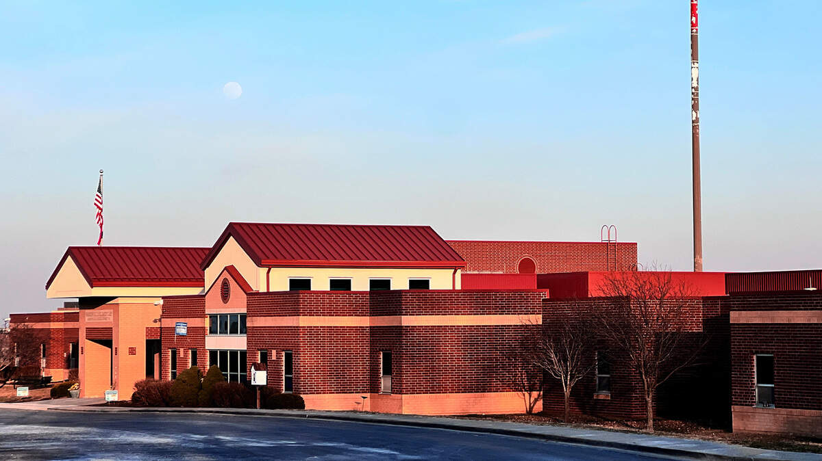 Warren Hills Elementary School in Liberty. A cellular antenna stands very close to the school building.