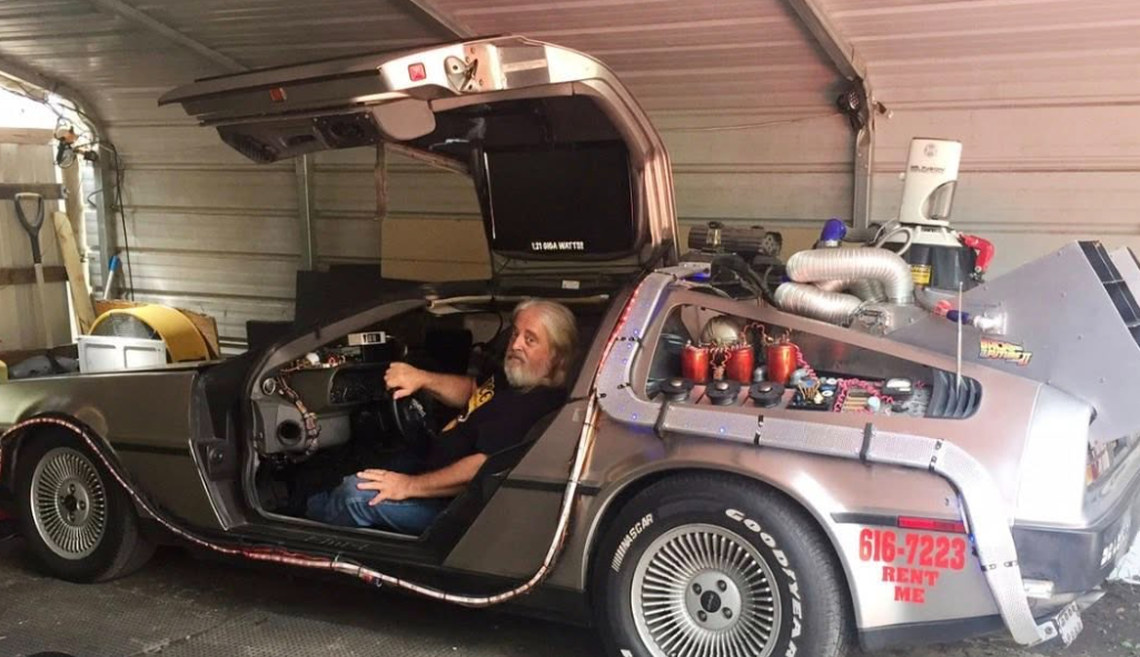 Joe Pace in his “Back to the Future” replica DeLorean