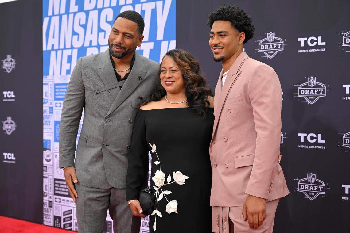 NFL Draft prospect Bryce Young, quarterback from Alabama, appeared with his family on the red carpet Thursday. Many observers pointed out that his jacket looked like one the Chiefs’ Travis Kelce wore on “Saturday Night Live.”