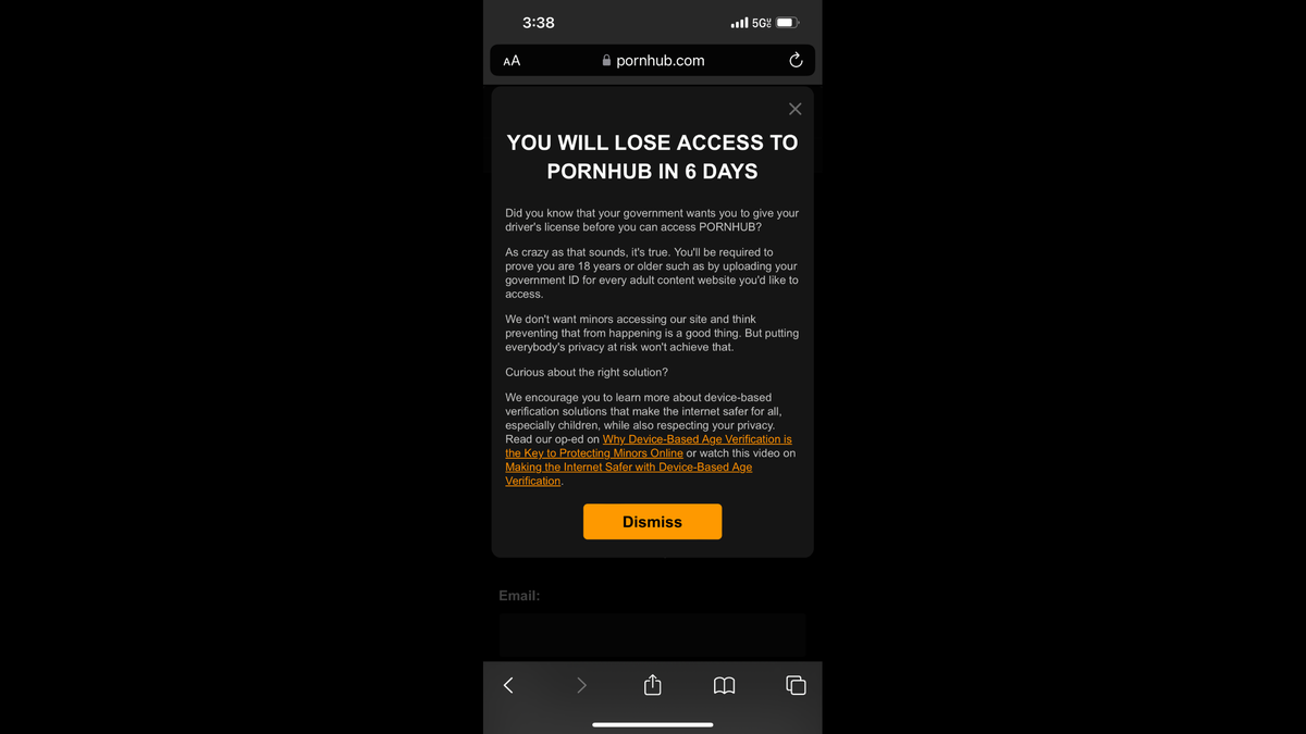 A screenshot from adult website Pornhub says that Kansas residents will lose access to the website June 27 following a new law going into effect, requiring the use of age-verification technology to permit access to internet websites containing material that is harmful to minors.