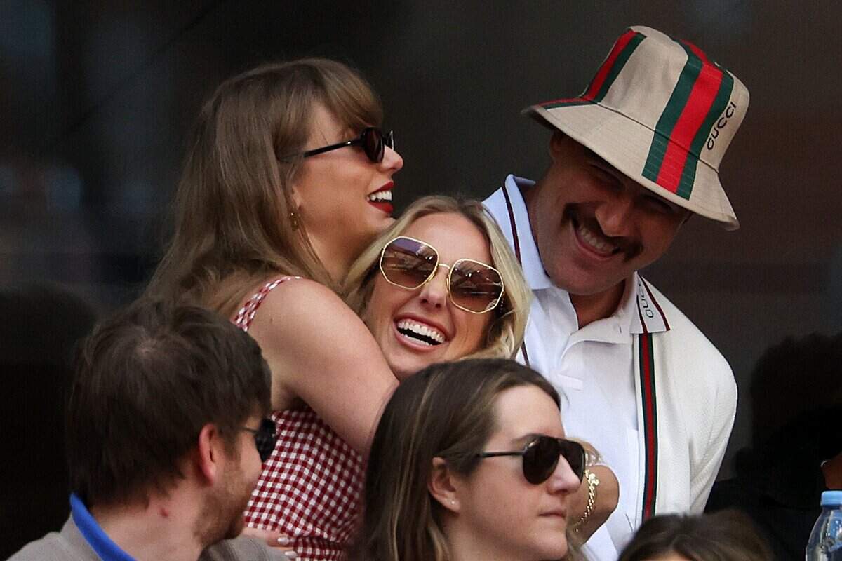 Taylor Swift, Travis Kelce and Brittany Mahomes attend the Men's Singles Final match on Day Fourteen of the 2024 US Open at USTA Billie Jean King National Tennis Center on September 08, 2024 in the Flushing neighborhood of the Queens borough of New York City.
