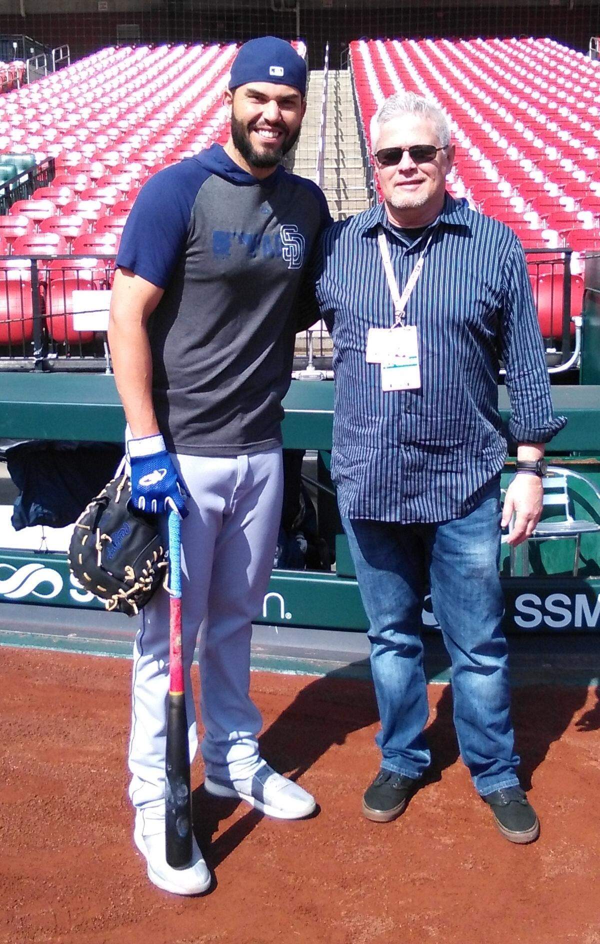 Can you guess which one is the professional ballplayer? The author, right, with Hosmer in St. Louis this past weekend.