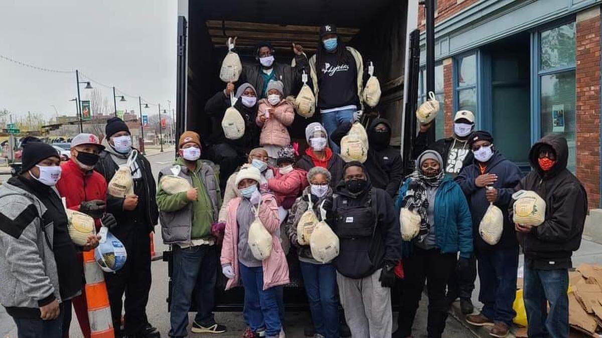 Residents collecting donated turkeys at last year’s Turkey Tuesday Drive.