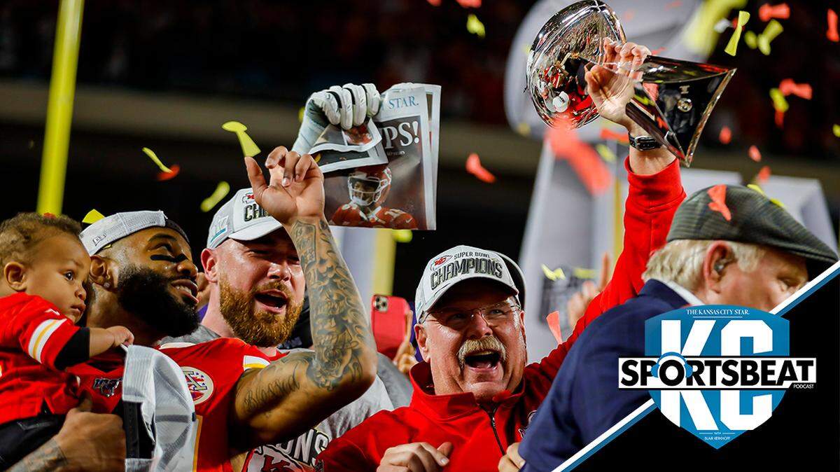 Kansas City Chiefs head coach Andy Reid holds the Vince Lombardi Trophy after winning Super Bowl 54 against the San Francisco 49ers at Hard Rock Stadium on Sunday, February 2, 2020 in Miami Gardens, Florida.