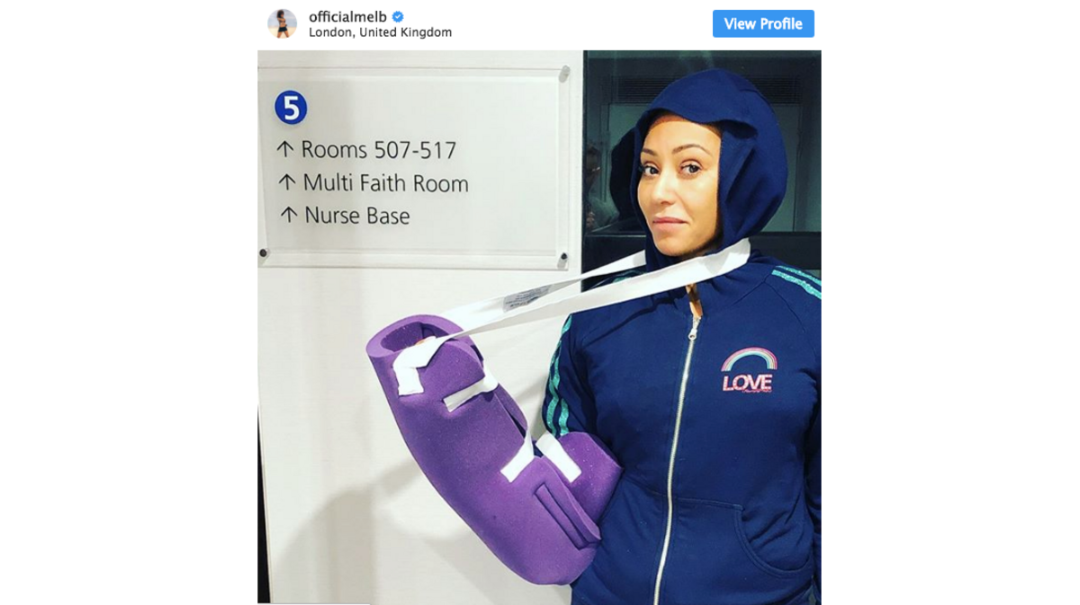 The Spice Girls - sans Victoria Beckham - visited colleague Mel B in the hospital after she broke her ribs and “severed” her hand in an accident that is short on details. Accidents happen, the singer posted on social media. (Instagram/Mel B)