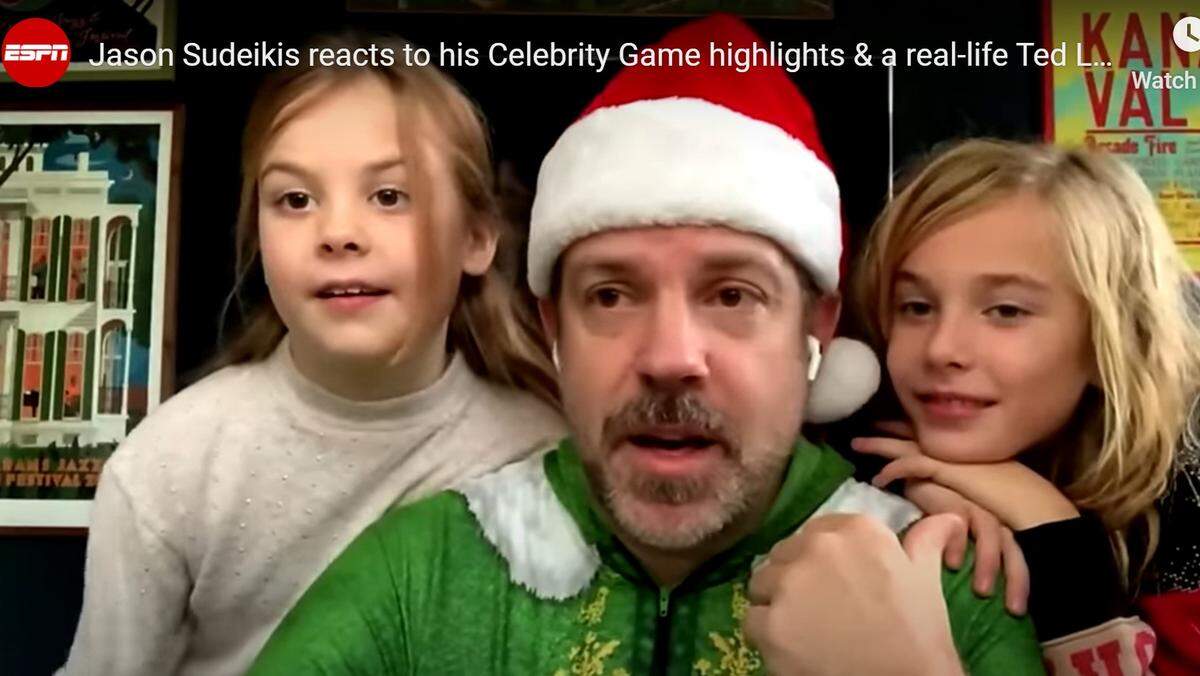 Jason Sudeikis’ two children, Daisy, left, and Otis made a rare public appearance with the “Ted Lasso” star during a Christmas Day 2023 interview.