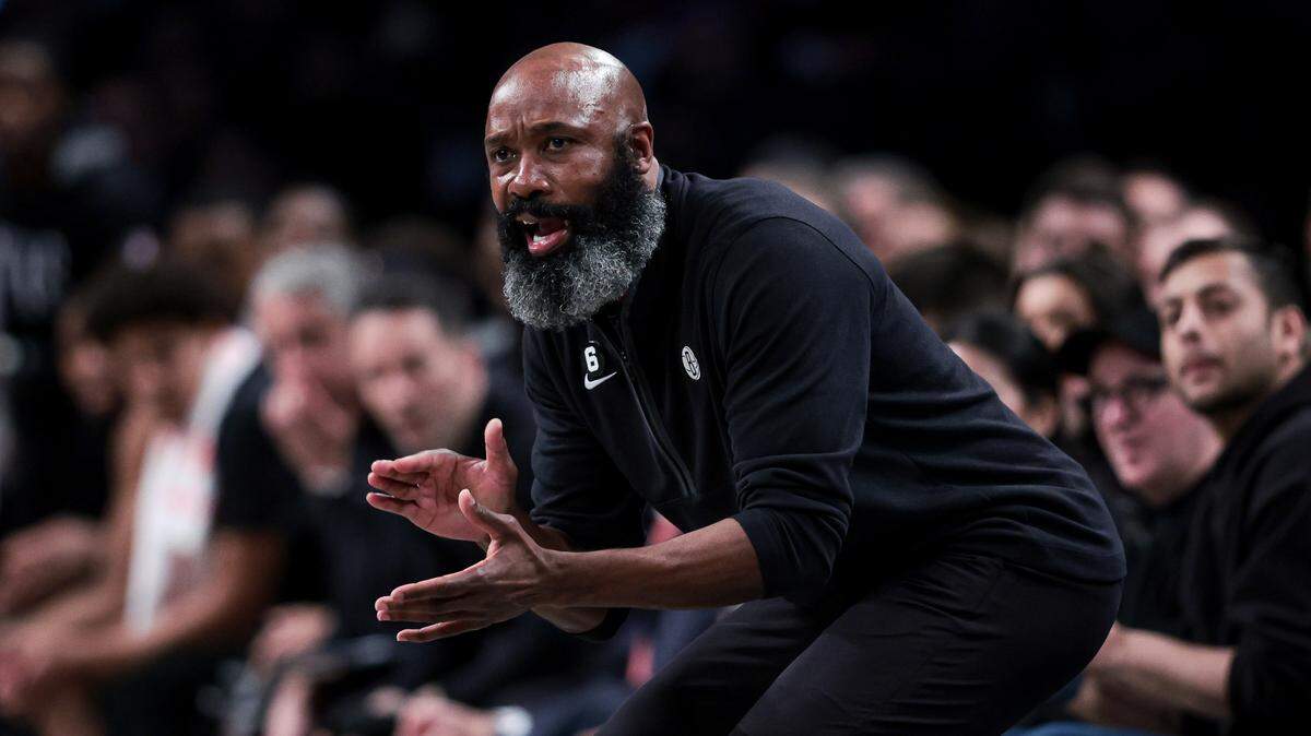 Brooklyn Nets head coach Jacque Vaughn reacts during the first half against the Cleveland Cavaliers at Barclays Center in Brooklyn on March 21, 2023.