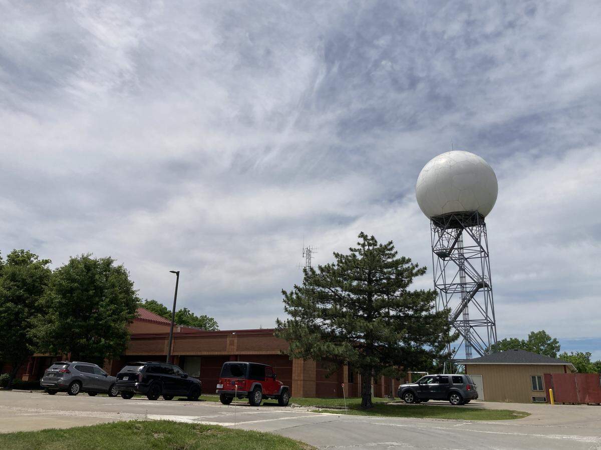 National Weather Service's weather tower in Pleasant Hill, Mo., sometimes known as the “soccer ball in the sky.”