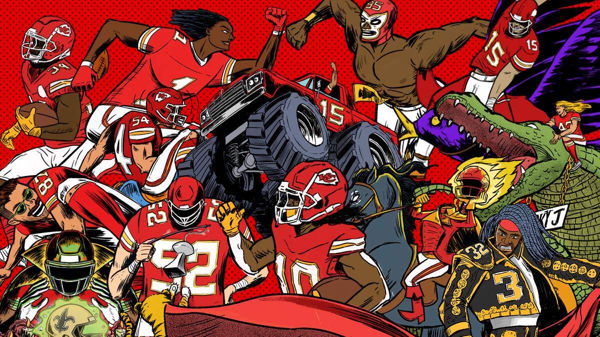 Illustrations of all the season's Chiefs gameday posters.