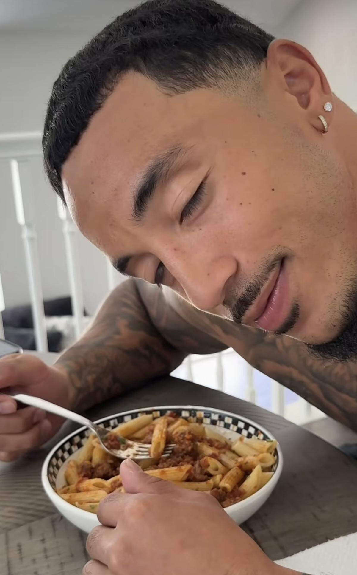 Nikko enjoying one of his wife’s pre-game meals.
