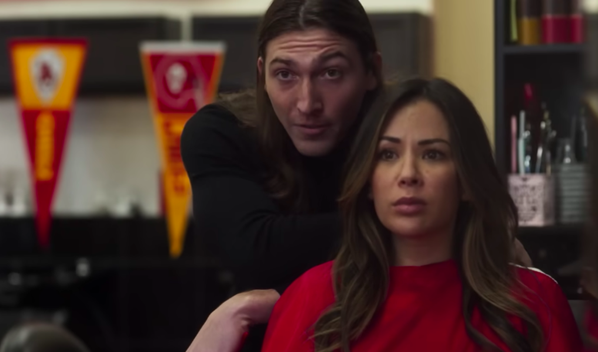 Chiefs punter Tommy Townsend plays the hairstylist of actress Janel Parrish in “Falling for Football,” a promotional trailer the team released in January.