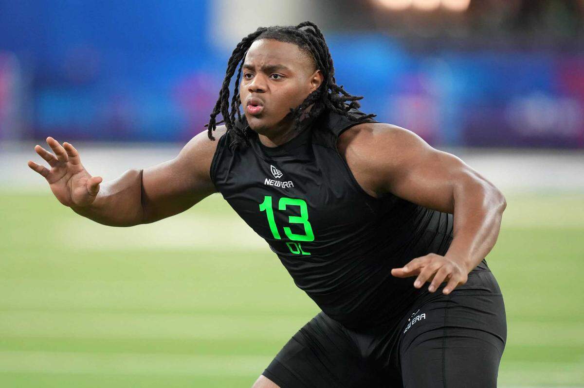 Minnesota offensive lineman Airentae Ersery worked out during the 2025 NFL Scouting Combine, held in February at Lucas Oil Stadium in Indianapolis.