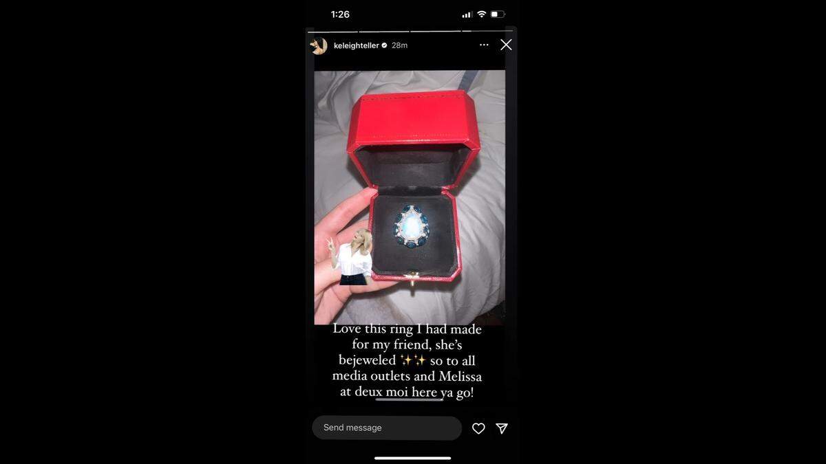 Taylor Swift’s friend Keleigh Teller has revealed the truth behind that big gemstone ring Swift wore at her birthday party last week.