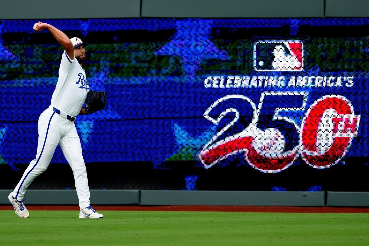 KANSAS CITY, MISSOURI - JULY 04: Michael Wacha #52 of the Kansas City Royals warms up prior to a game Philadelphia Phillies at Kauffman Stadium on July 04, 2026 in Kansas City, Missouri. (Photo by Ed Zurga/Getty Images)