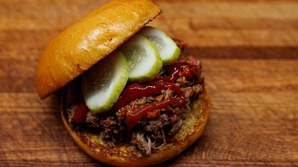 The pulled pork sandwich from Smoak Craft Barbecue, coming soon to the Crossroads Food Stop.