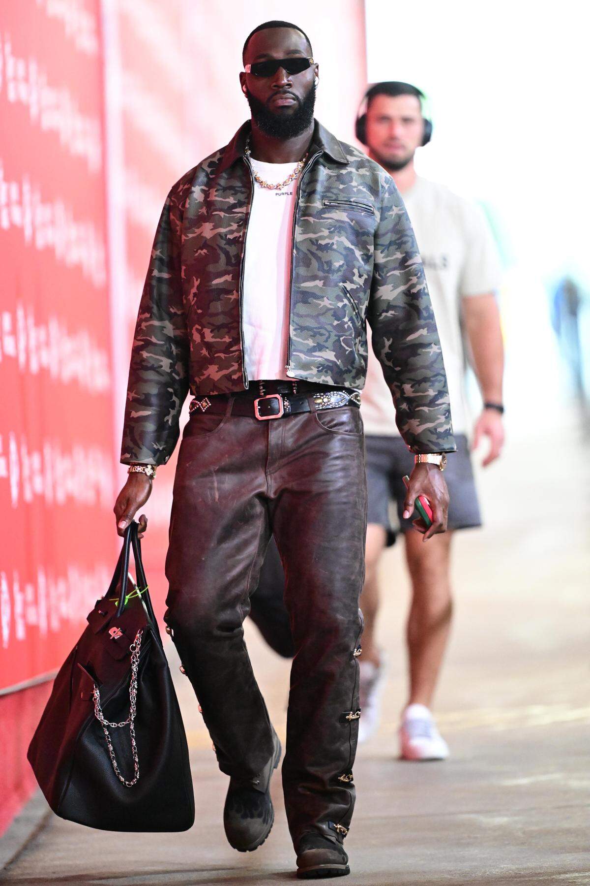 Kansas City Chiefs defensive end Charles Omenihu arrives before the game with the Detroit Lions on Sunday, Oct. 12, 2025, at GEHA Field at Arrowhead Stadium.