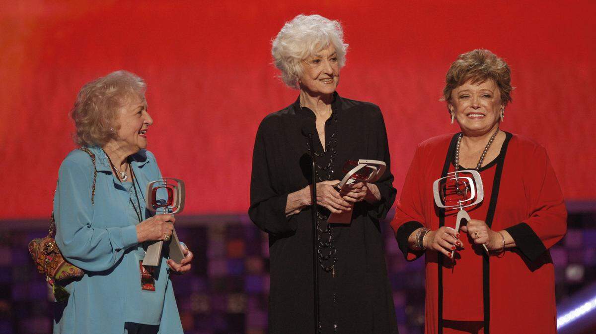 The cast of the “Golden Girls” accepts the pop culture award at the TV Land Awards in 2008. From left are: Betty White, Beatrice Arthur, and Rue McClanahan. A five-night “Golden Girls” cruise sets sail in February 2020.