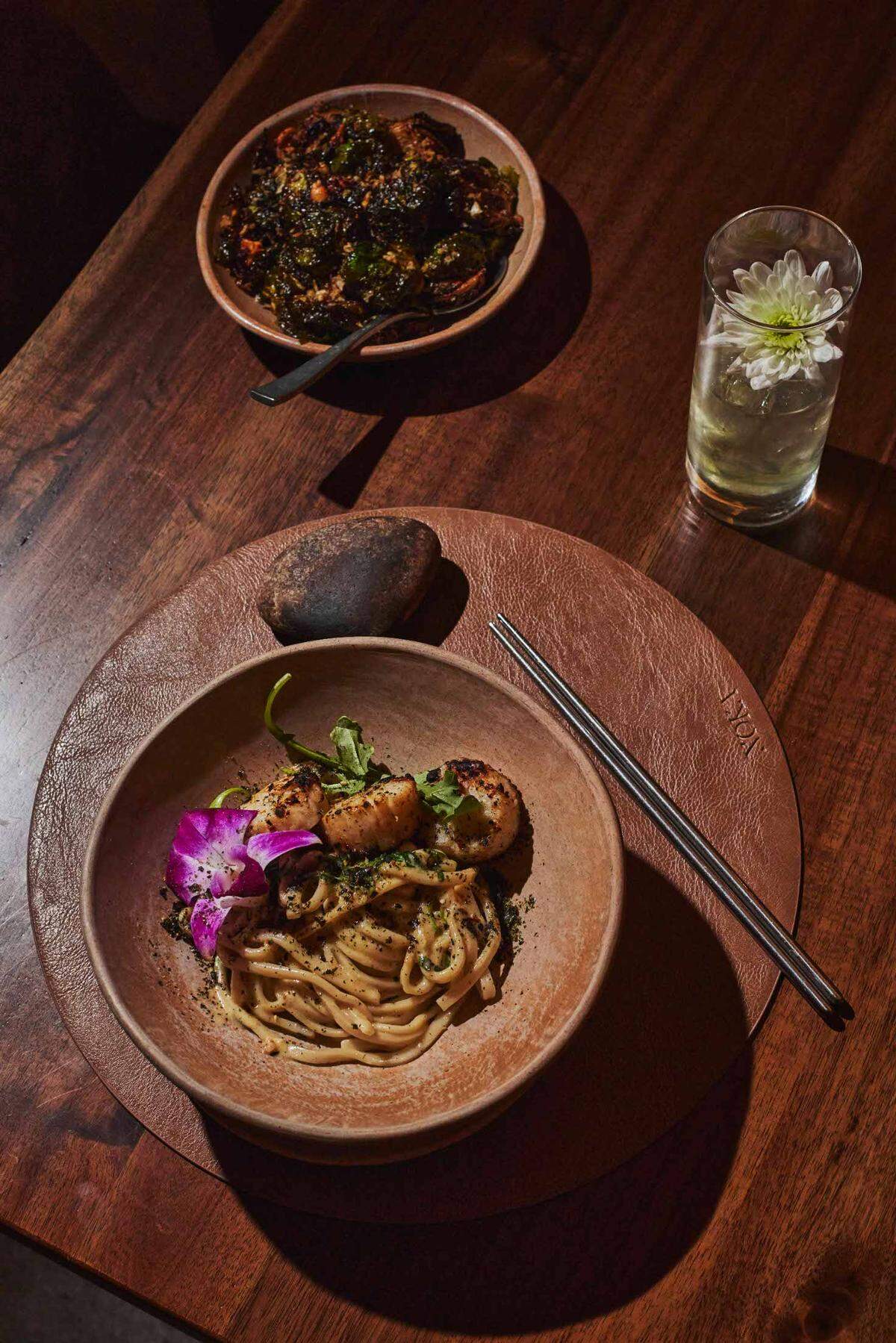 The scallops are a relatively affordable entree option on Nōka’s current menu, yakitori grilled and served with wonderfully chewy wheat noodles and bok choy in a miso cream sauce topped with umami oil.