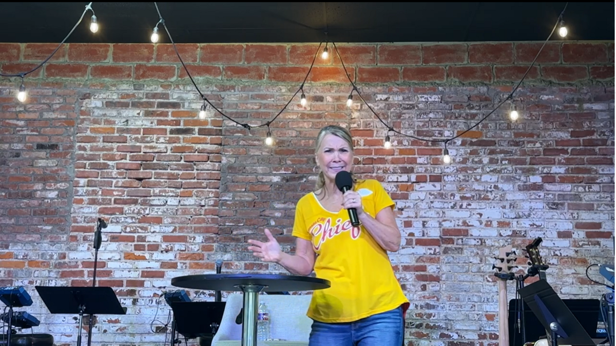 Lisa Stribling, youngest sister of International House of Prayer-Kansas City founder Mike Bickle, speaks during an Aug. 10 sermon at HopeCity KC about the firestorm she created the week before when she referred to sex abuse allegations against her brother as “exotic trash.”
