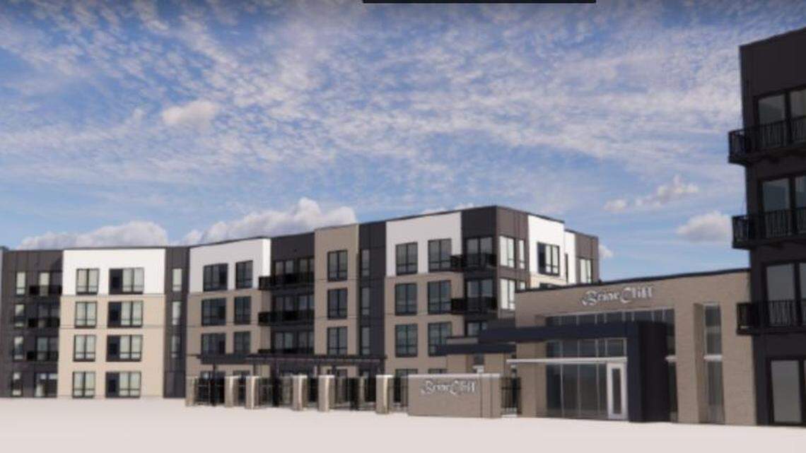 This is a rendering of the Opus Group’s proposed 256-unit apartment project in Briarcliff. It includes 15% of its apartments set at affordable rental rates.