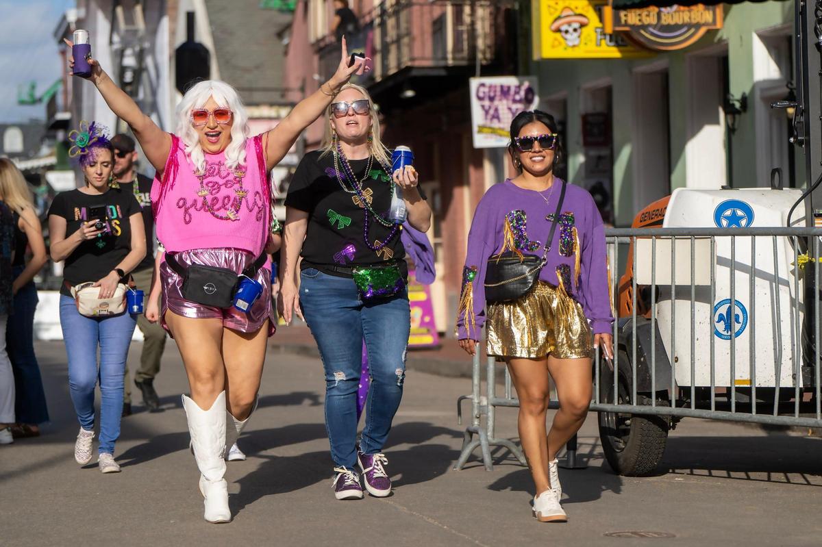 Revelers strolled down Bourbon Street on Wednesday, Feb. 5, 2025, ahead of Sunday’s Super Bowl LIX in New Orleans.