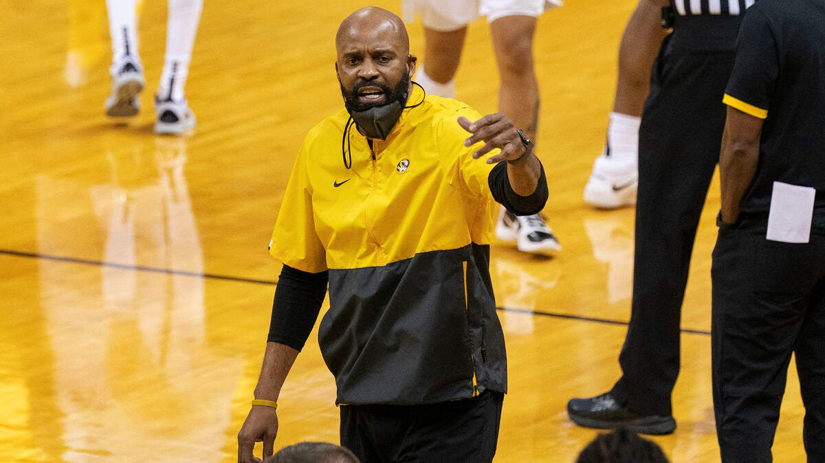 Missouri men’s basketball coach Cuonzo Martin calls in a player during the second half of a home game against Ole Miss in February.