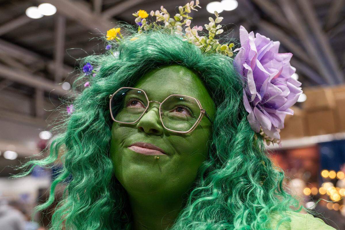 Kayla Brown, of Columbia, Missouri, cosplaying as the character Te Fiti from the movie Moana, stands for a portrait during Planet Comicon at the Kansas City Convention Center on Friday, March 21, 2025.