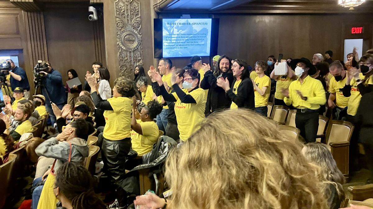 Members of KC Tenants celebrated passage of a new ordinance Thursday that denies landlords from refusing to rent to people based on their source of income.
