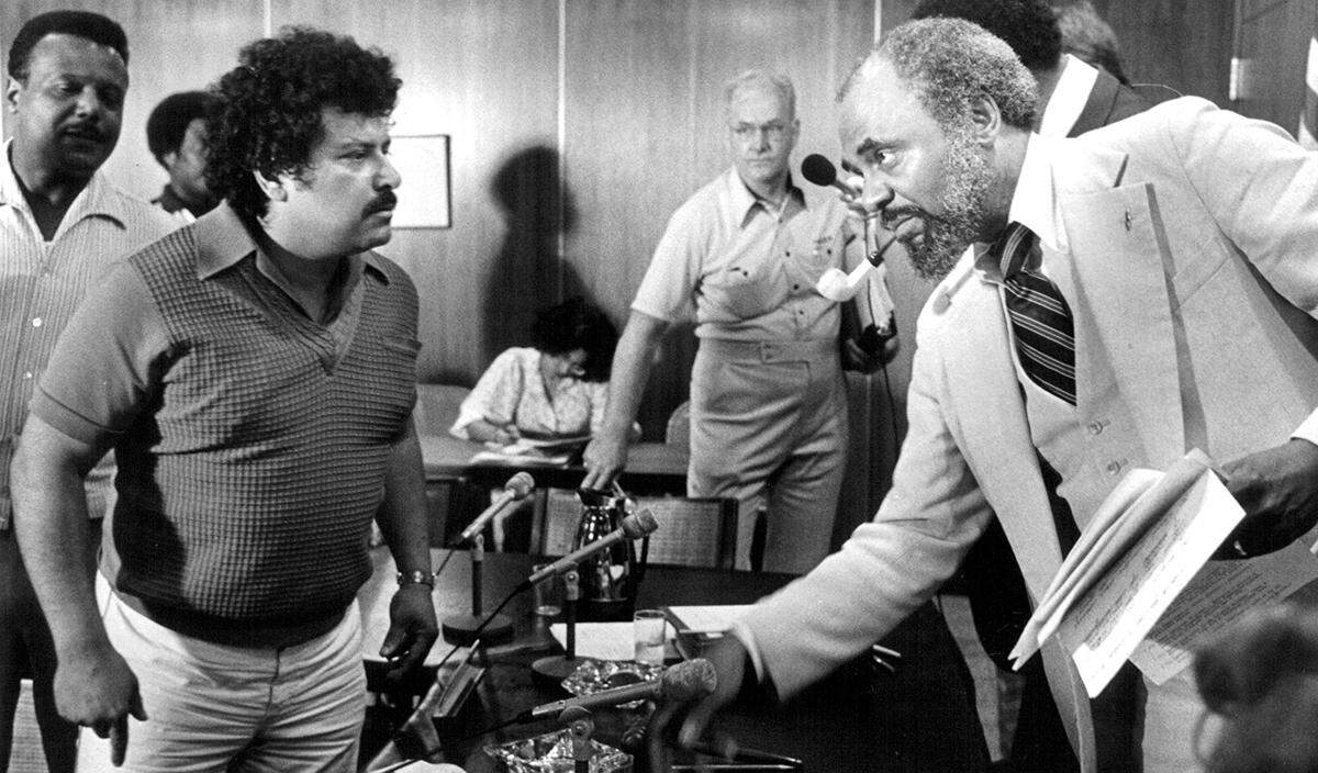Don Pecina (left) and Dr. Edward Scaggs had a confrontation in a meeting June 7, 1979