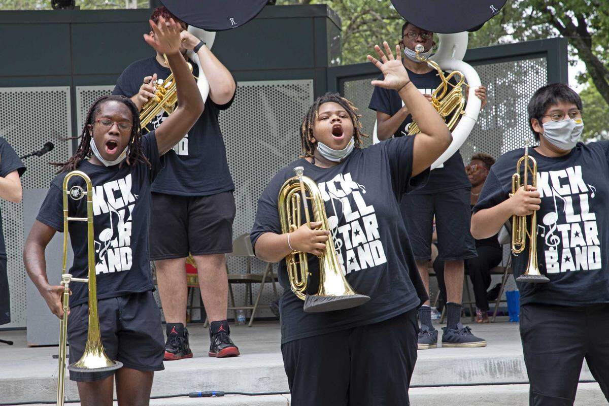 Members of the KCK All-Star Marching Band and Drumline perform at last year’s Advocacy and Awareness Peace March and Rally in Overland Park.