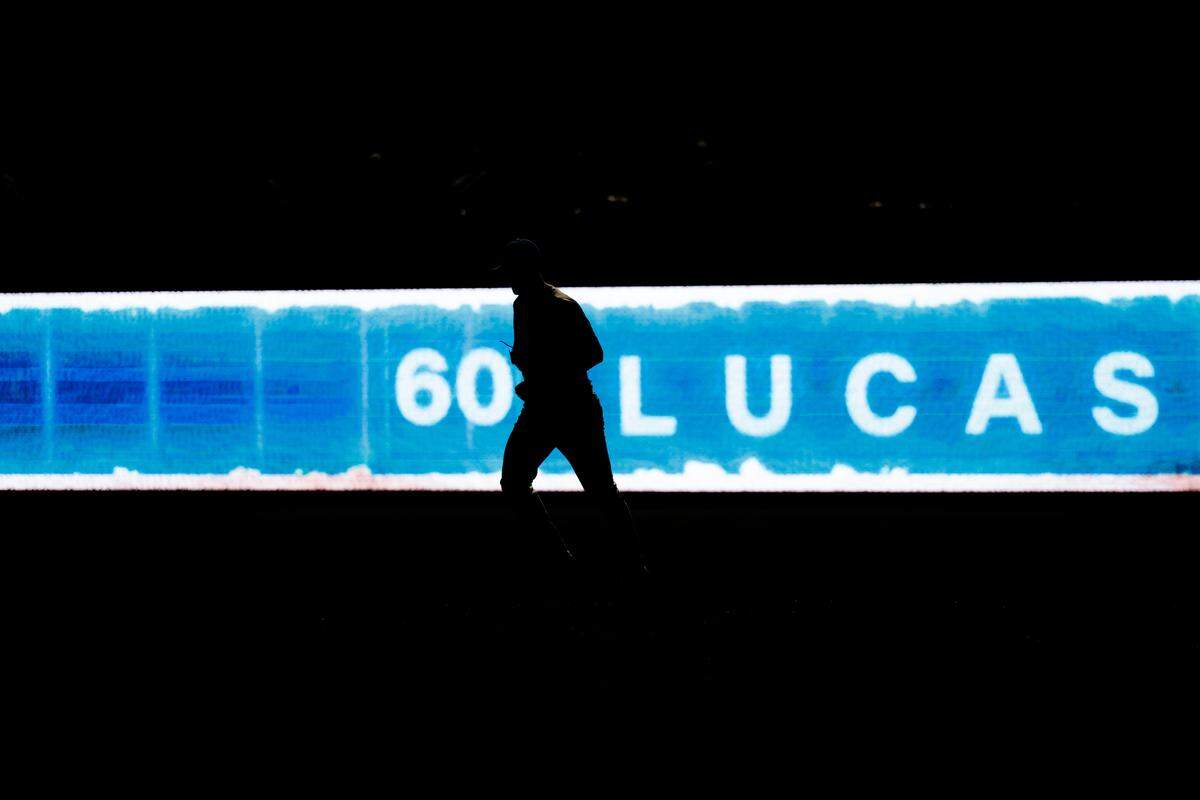 Kansas City Royals pitcher Lucas Erceg (60) enters the game during the eighth inning against the Minnesota Twins at Kauffman Stadium on April 7, 2025.