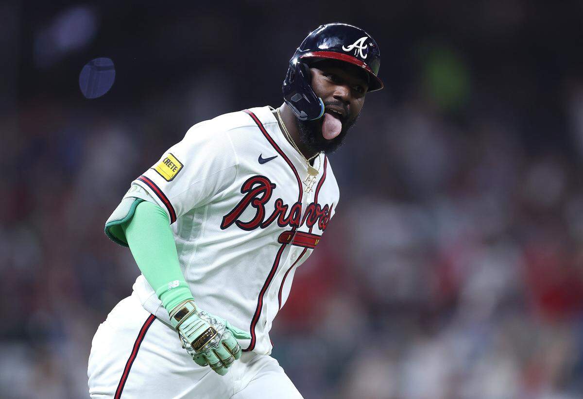 Braves outfielder Michael Harris II rounds the bases after homering off Kansas City Royals starting pitcher Cole Ragans (not pictured) during both teams’ MLB season opener at Truist Park in Atlanta on Friday, March 27, 2026.